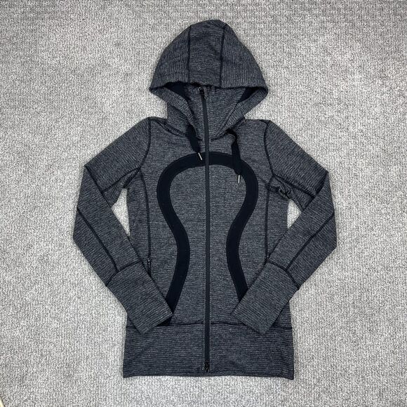lululemon athletica Tops - Lululemon In Stride Jacket Womens 4 Gray Full Zip Hoodie Thumbholes Athletic